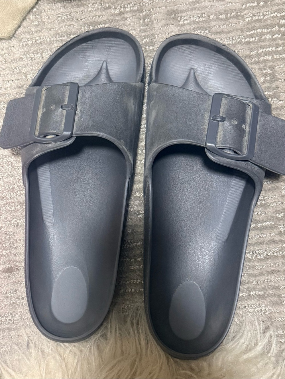 Women's Black Adjustable Slide Sandals with Buckle